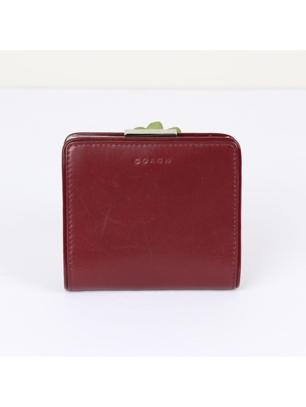 Coach Vintage Burgundy Leather Kiss-Lock Frame Compact Wallet